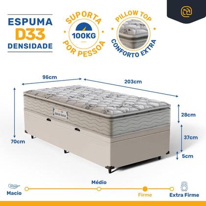 Imagem de Cama Box Baú com Colchão de Espuma D33 Probel Guarda-Costas ProEvidence Plus Solteiro 88cm