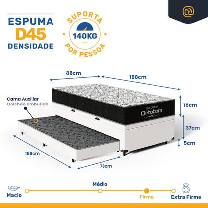 Imagem de Cama Box Baú com Colchão de Espuma D45 Ortobom Airtech 150 Auxiliar Unique Solteiro 88 cm