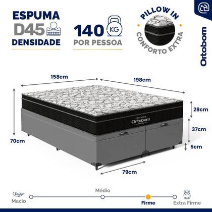 Imagem de Cama Box Baú com Colchão de Espuma D45 Ortobom Airtech Ortopillow 150 Queen 158 cm