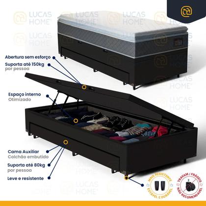 Imagem de Cama Box Baú com Colchão de Espuma D45 Pillow Top Fort Comfort + Auxiliar Unique Solteiro 88cm