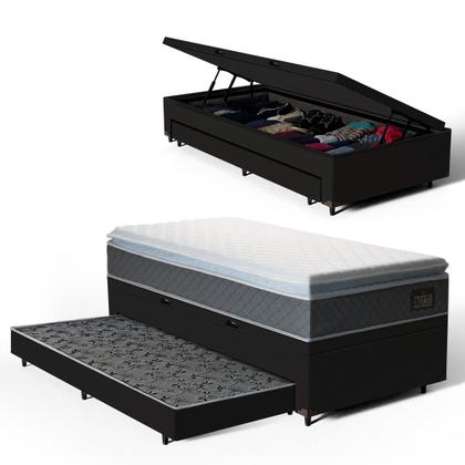 Imagem de Cama Box Baú com Colchão de Espuma D45 Pillow Top Fort Comfort + Auxiliar Unique Solteiro 88cm