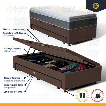 Imagem de Cama Box Baú com Colchão de Espuma D45 Pillow Top Fort Comfort + Auxiliar Unique Solteiro 88cm