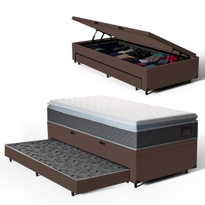 Imagem de Cama Box Baú com Colchão de Espuma D45 Pillow Top Fort Comfort + Auxiliar Unique Solteiro 88cm