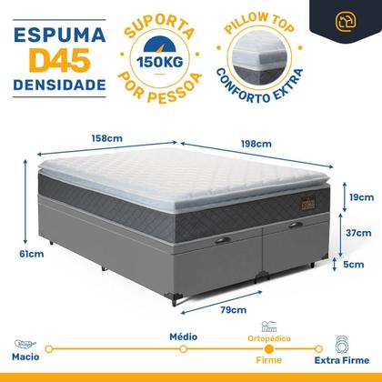 Imagem de Cama Box Baú com Colchão de Espuma D45 Pillow Top Fort Comfort Queen 158 cm