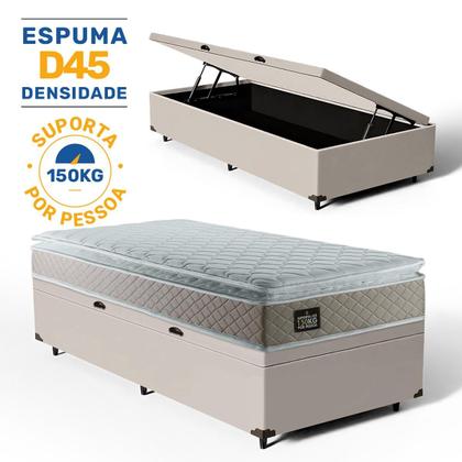 Imagem de Cama Box Baú com Colchão de Espuma D45 Pillow Top Strong + 1 Trav Solterio 88cm