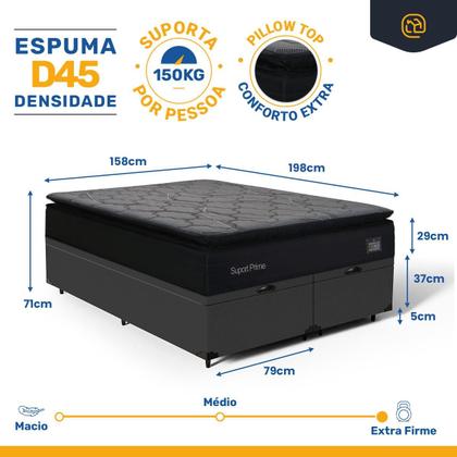 Imagem de Cama Box Baú com Colchão de Espuma D45 Pillow Top Suport Prime Queen 158 cm