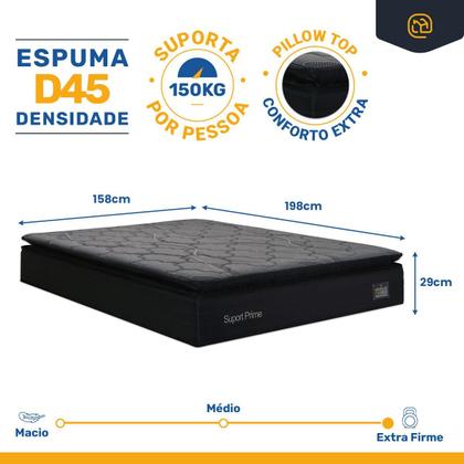 Imagem de Cama Box Baú com Colchão de Espuma D45 Pillow Top Suport Prime Queen 158 cm