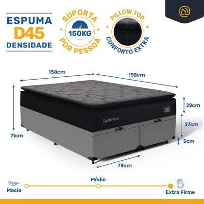 Imagem de Cama Box Baú com Colchão de Espuma D45 Pillow Top Suport Prime Queen 158 cm