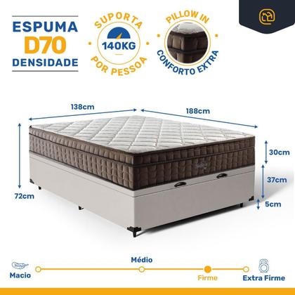 Imagem de Cama Box Baú com Colchão de Espuma D70 Anjos Pillow In Ultra Dream Casal 138 cm