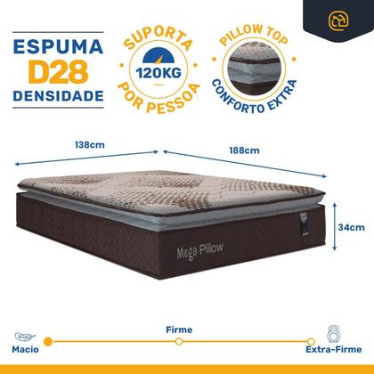 Imagem de Cama Box Baú com Colchão de Espuma Mega Pillow Casal 138 cm