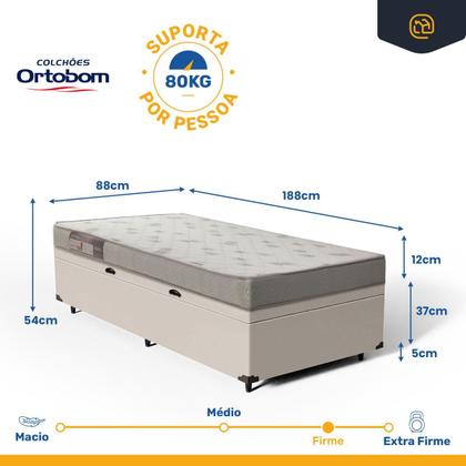 Cama Box Baú com Colchão De Espuma Ortobom Light Liso Solteiro 88cm Imagem de Cama Box Baú com Colchão De Espuma Ortobom Light Liso Solteiro 88cm