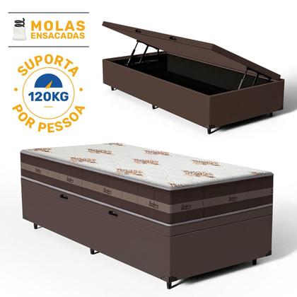 Imagem de Cama Box Baú com Colchão de Molas Anjos Classic Pocket Solteiro 88cm