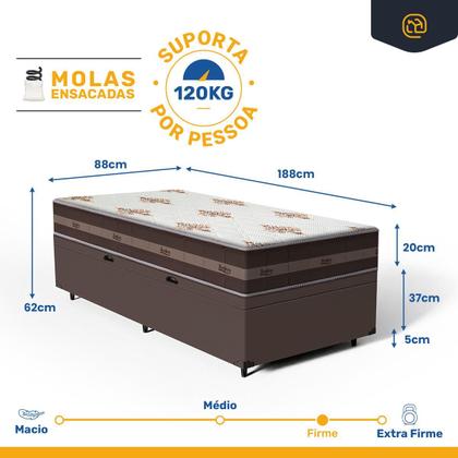 Imagem de Cama Box Baú com Colchão de Molas Anjos Classic Pocket Solteiro 88cm