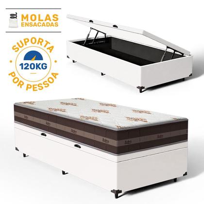 Imagem de Cama Box Baú com Colchão de Molas Anjos Classic Pocket Solteiro 88cm