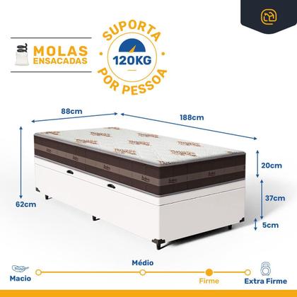 Imagem de Cama Box Baú com Colchão de Molas Anjos Classic Pocket Solteiro 88cm