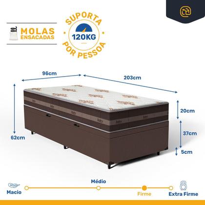 Imagem de Cama Box Baú com Colchão de molas Anjos Classic Pocket Solteiro King 96 cm