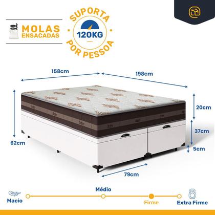 Imagem de Cama Box Baú com Colchão de Molas Anjos Classic Pocket Super King 193 cm