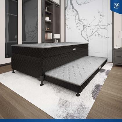 Imagem de Cama Box Baú com Colchão de Molas Ensacadas acoplado e Auxiliar de Espuma Lyon Solteiro 88 cm