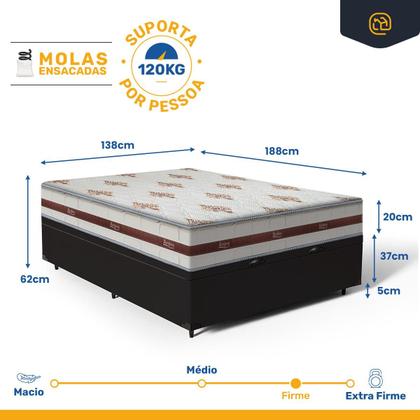 Imagem de Cama Box Baú com Colchão de Molas Ensacadas Anjos Classic Casal 138cm