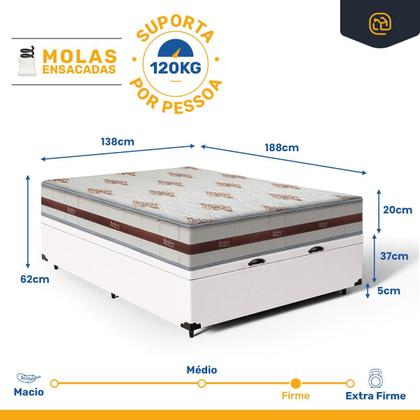 Imagem de Cama Box Baú com Colchão de Molas Ensacadas Anjos Classic Casal 138cm