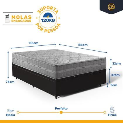 Imagem de Cama Box Baú com Colchão de Molas Ensacadas Anjos Ultra Spring Casal 138 cm
