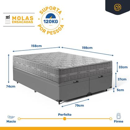 Imagem de Cama Box Baú com Colchão de Molas Ensacadas Anjos Ultra Spring Queen 158 cm