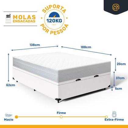 Imagem de Cama Box Baú com Colchão de Molas Ensacadas Classic Maxx White Casal 138cm