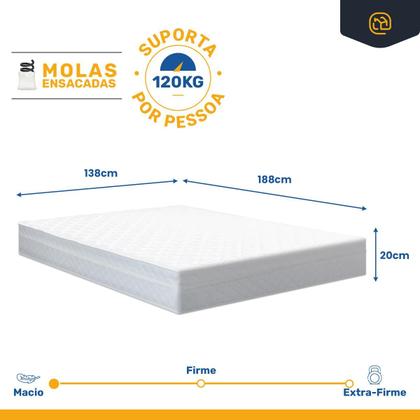 Imagem de Cama Box Baú com Colchão de Molas Ensacadas Classic Maxx White Casal 138cm