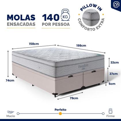 Imagem de Cama Box Baú com Colchão de Molas Ensacadas D33 Ortobom Pillow In Freedom Queen 158 cm