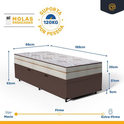 Imagem de Cama Box Baú com Colchão de Molas Ensacadas Luxury Solteiro 88cm