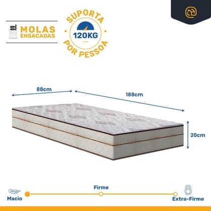 Imagem de Cama Box Baú com Colchão de Molas Ensacadas Luxury Solteiro 88cm