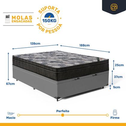 Imagem de Cama Box Baú com Colchão de Molas Ensacadas Ortobom ISO SuperPocket Viúva 128 cm