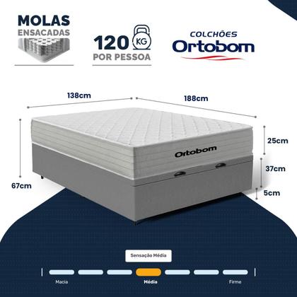 Imagem de Cama Box Baú com Colchão de Molas Ensacadas Ortobom One Face Plenno Superpocket Casal 138cm