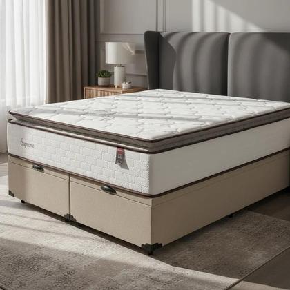 Imagem de Cama Box Baú com Colchão de Molas Ensacadas Pillow Top Supreme Lux Queen 158 cm