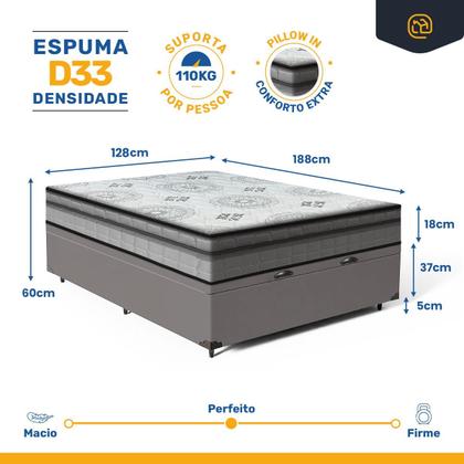 Imagem de Cama Box Baú com Colchão Espuma D33 Pillow In Anjos Ortosleep Viúva 128x188x60cm