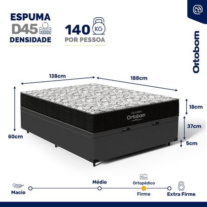 Imagem de Cama Box Baú com Colchão Espuma D45 Ortobom Airtech 150 Casal 138 cm
