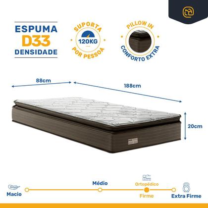 Imagem de Cama Box Báu com Colchão Nivus Espuma D33 Com Pillow Top Solteiro 88cm