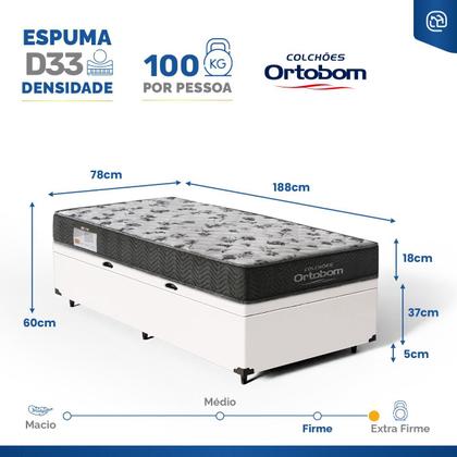 Imagem de Cama Box Baú com Colchão Ortobom de Espuma D33 ISO 100 Solteiro 78 cm