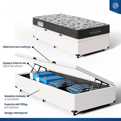 Imagem de Cama Box Baú com Colchão Ortobom de Espuma D33 ISO 100 Solteiro 78 cm