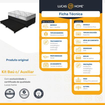 Imagem de Cama Box Baú e Auxiliar Solteiro + Colchão de Espuma D33 - Probel - Guarda-Costas ProEvidence Plus 88cm