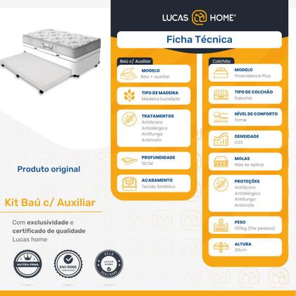 Imagem de Cama Box Baú e Auxiliar Solteiro + Colchão de Espuma D33 - Probel - Guarda-Costas ProEvidence Plus 88cm