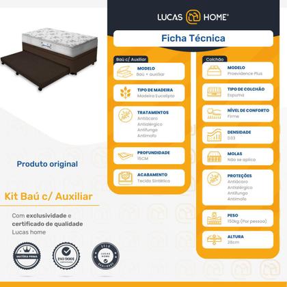 Imagem de Cama Box Baú e Auxiliar Solteiro + Colchão de Espuma D33 - Probel - Guarda-Costas ProEvidence Plus 88cm