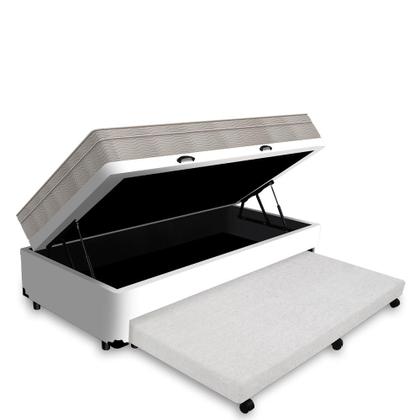 Imagem de Cama Box Baú e Auxiliar Solteiro + Colchão de Molas Ensacadas - Ortobom - AirTech SpringPocket 88cm