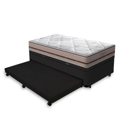 Imagem de Cama Box Baú e Auxiliar Solteiro Preta + Colchão de Molas Ensacadas - Anjos - Classic - 88x188x64cm