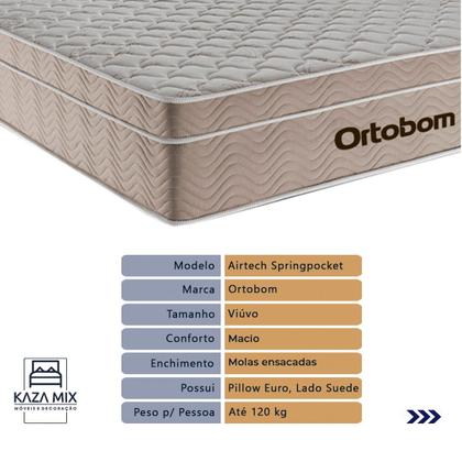 Imagem de Cama Box Baú e Colchão Airtech SpringPocket Molas Ensacadas Viúvo Ortobom