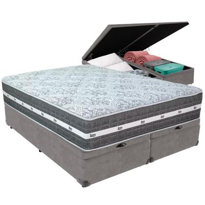 Imagem de Cama Box Baú e Colchão Black Graphite Molas Ensacadas Queen 158x198X27 Anjos