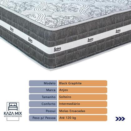 Imagem de Cama Box Baú e Colchão Black Graphite Molas Ensacadas Solteiro 88x188X32 Anjos