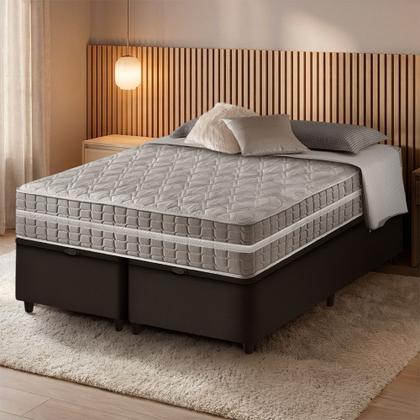 Imagem de Cama Box Baú King Bipartido Preto Colchão Molas Ensacadas Zidi Alabama 193x203x66cm