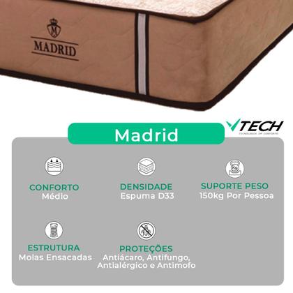 Imagem de Cama Box Baú King Colchão Madrid Molas V-tech 193x203x28