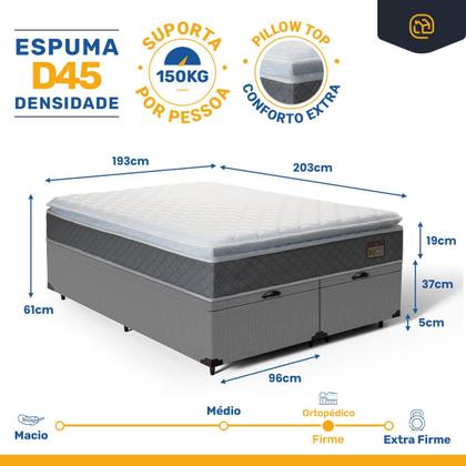 Imagem de Cama Box Baú King com Colchão de Espuma D45 com Pillow Top